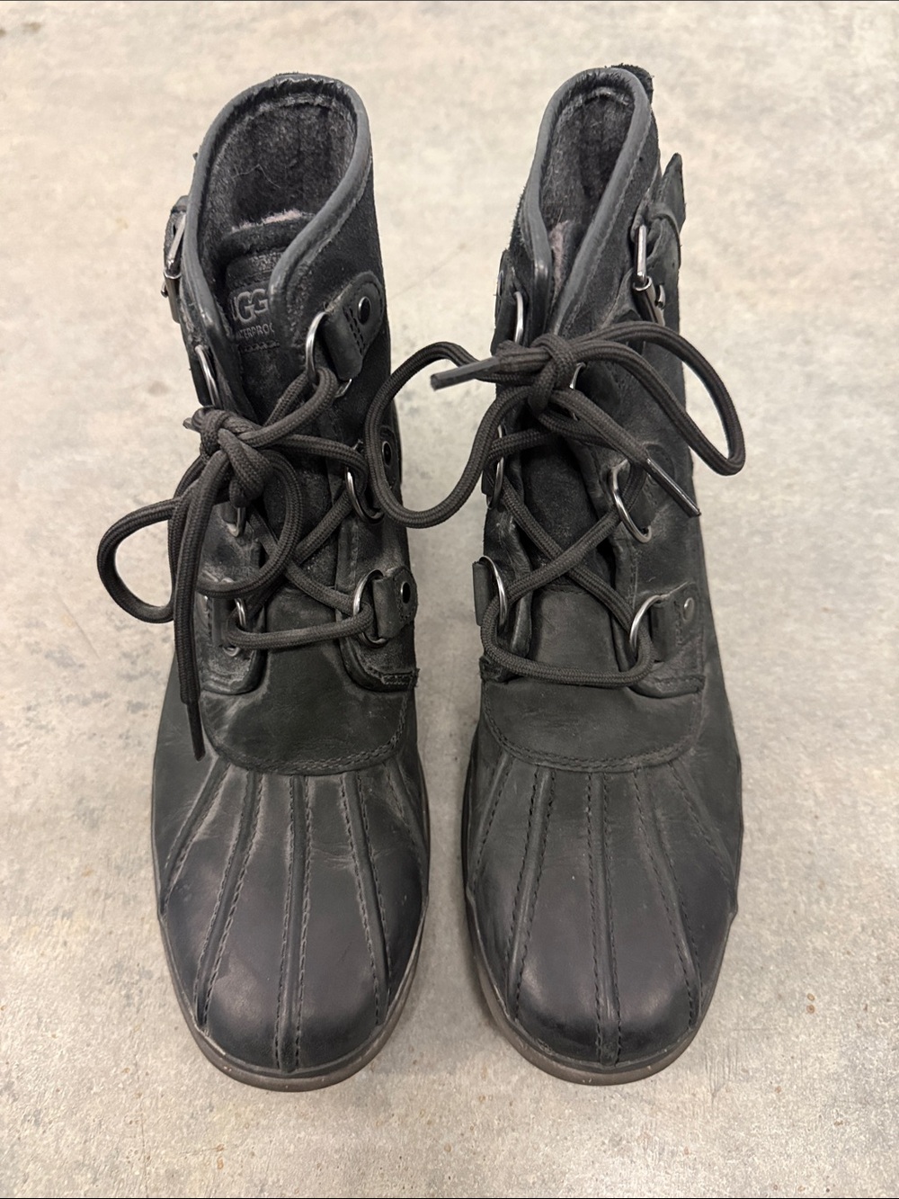 UGG Black Lace-Up Waterproof Duck Boots